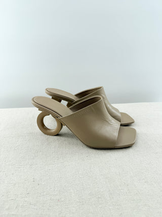 Ferragamo astro napa heeled mules, 9.5