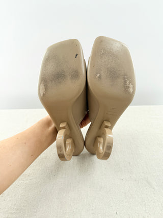 Ferragamo astro napa heeled mules, 9.5
