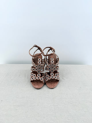 Alaïa Savannah Suede Eyelet Ankle Strap Strappy Sandals Pink Women's EU 38.5