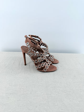 Alaïa Savannah Suede Eyelet Ankle Strap Strappy Sandals Pink Women's EU 38.5