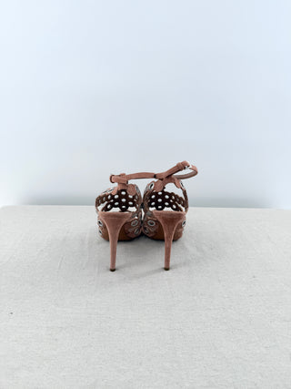 Alaïa Savannah Suede Eyelet Ankle Strap Strappy Sandals Pink Women's EU 38.5