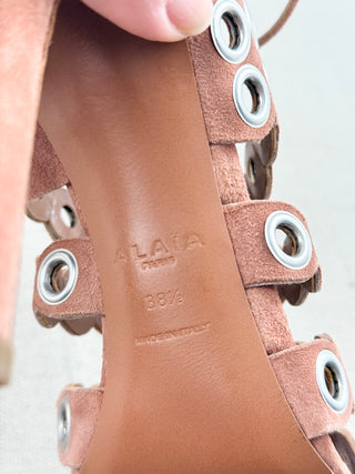 Alaïa Savannah Suede Eyelet Ankle Strap Strappy Sandals Pink Women's EU 38.5