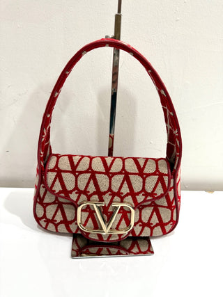 Valentino Garavani Iconographe Loco Canvas Hobo Bag Naturale Rosso V Size Small