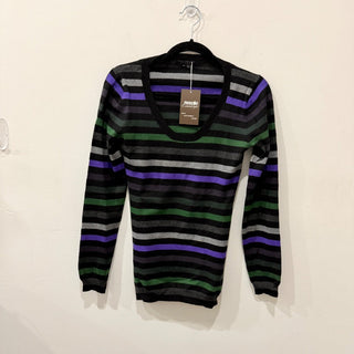 Theory Striped Long Sleeve Scoop Neck Knit Pullover Sweater Multi Women's Size L