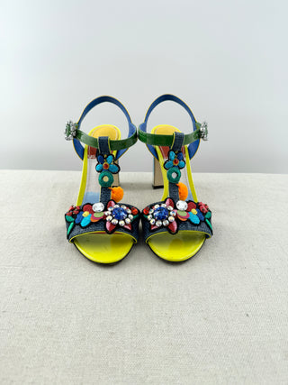 Dolce and Gabbana keira embellished block heel sandals, 40.5