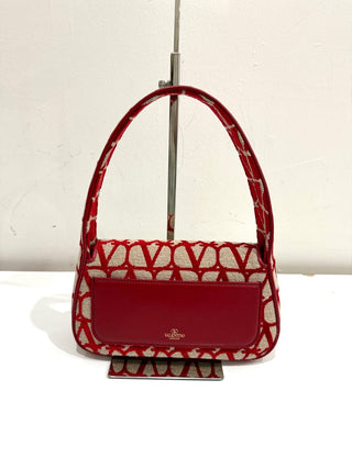 Valentino Garavani Iconographe Loco Canvas Hobo Bag Naturale Rosso V Size Small