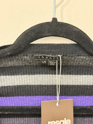Theory Striped Long Sleeve Scoop Neck Knit Pullover Sweater Multi Women's Size L