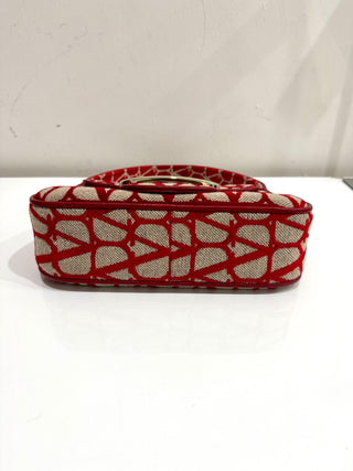 Valentino Garavani Iconographe Loco Canvas Hobo Bag Naturale Rosso V Size Small