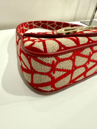 Valentino Garavani Iconographe Loco Canvas Hobo Bag Naturale Rosso V Size Small