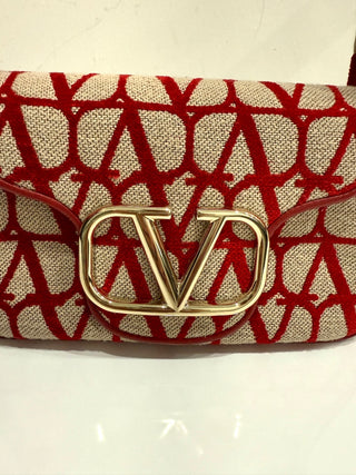 Valentino Garavani Iconographe Loco Canvas Hobo Bag Naturale Rosso V Size Small
