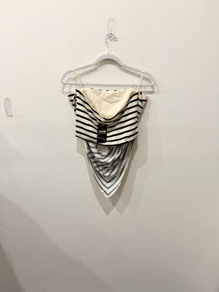 NWT Zara Striped Sleeveless Handkerchief Hem Scarf Top Cream/Black Women's XL