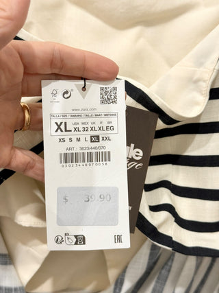 NWT Zara Striped Sleeveless Handkerchief Hem Scarf Top Cream/Black Women's XL