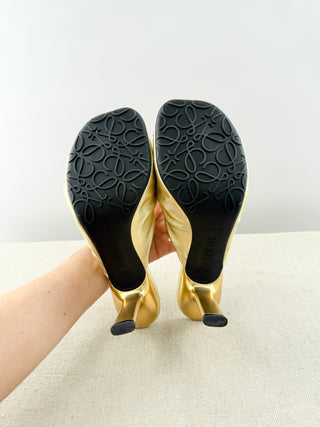 Loewe 90 pebble metallic leather slide sandals, 41