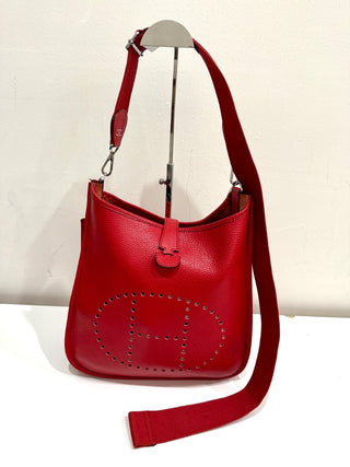 Hermes Taurillon Leather Clemence Evelyne Crossbody Bag Red Women's Size Large