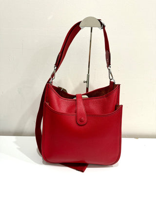 Hermes Taurillon Leather Clemence Evelyne Crossbody Bag Red Women's Size Large