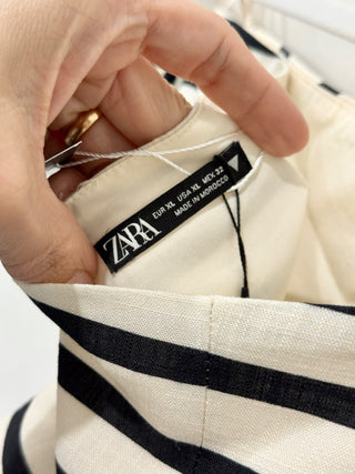 NWT Zara Striped Sleeveless Handkerchief Hem Scarf Top Cream/Black Women's XL