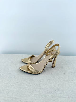 Antonio Melani x The Nat Note Granada Leather Dress Sandals Gold Metallic US 6.5
