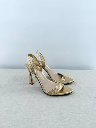 Antonio Melani x The Nat Note Granada Leather Dress Sandals Gold Metallic US 6.5