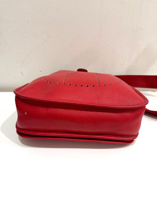 Hermes Taurillon Leather Clemence Evelyne Crossbody Bag Red Women's Size Large