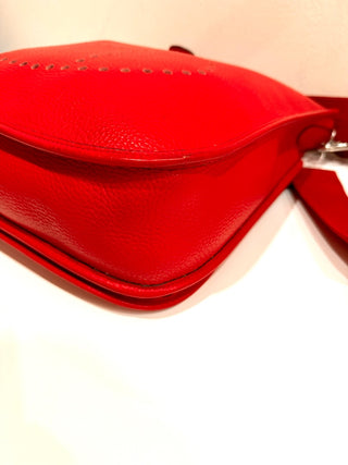 Hermes Taurillon Leather Clemence Evelyne Crossbody Bag Red Women's Size Large