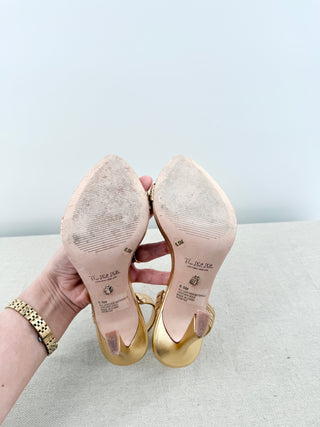 Antonio Melani x The Nat Note Granada Leather Dress Sandals Gold Metallic US 6.5