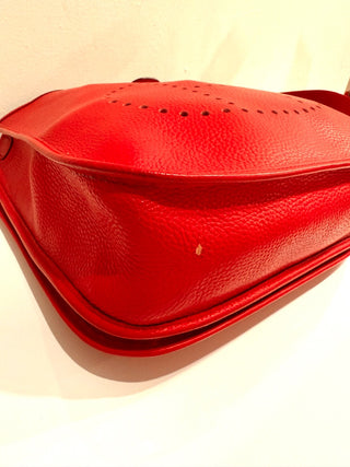 Hermes Taurillon Leather Clemence Evelyne Crossbody Bag Red Women's Size Large