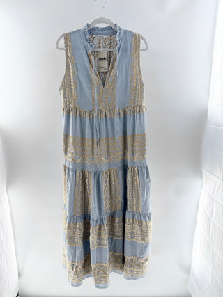 Greek archaic kori embroidered sleeveless maxi dress, M