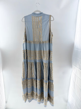 Greek archaic kori embroidered sleeveless maxi dress, M