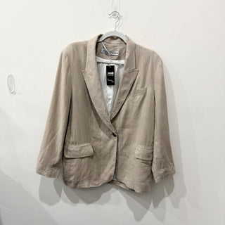 Zara Long Sleeve Peak Lapel Straight Cut Single Breasted Blazer Beige Women's 2