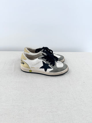 Golden Goose Ball Star Suede-Trim Leather Sneakers White Gray Black Kids 32/US 1