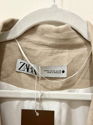 Zara Long Sleeve Peak Lapel Straight Cut Single Breasted Blazer Beige Women's 2