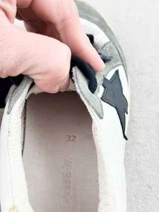 Golden Goose Ball Star Suede-Trim Leather Sneakers White Gray Black Kids 32/US 1
