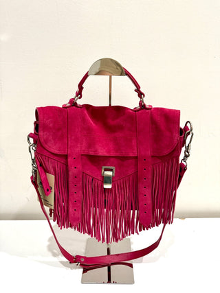 Proenza Schoulder Suede Tiny PS1 Fringe Satchel Bag Raspberry Medium