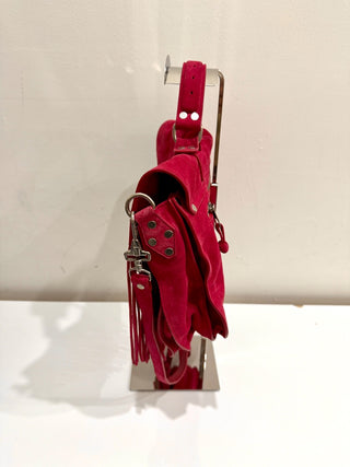 Proenza Schoulder Suede Tiny PS1 Fringe Satchel Bag Raspberry Medium