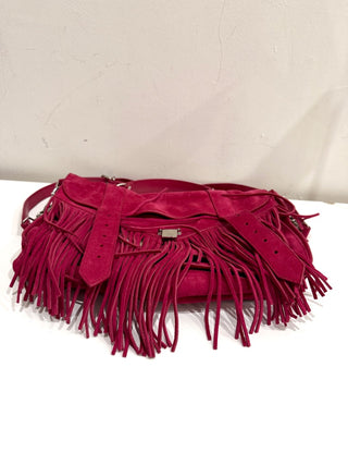 Proenza Schoulder Suede Tiny PS1 Fringe Satchel Bag Raspberry Medium