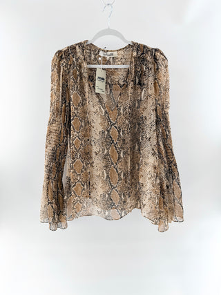 Diane von Furstenberg silk semi sheer snakeprint blouse, M