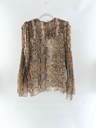 Diane von Furstenberg silk semi sheer snakeprint blouse, M