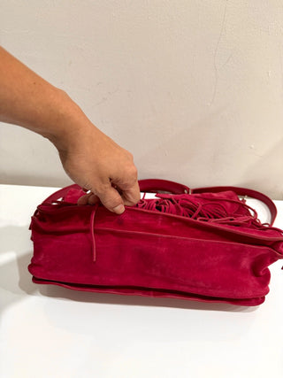 Proenza Schoulder Suede Tiny PS1 Fringe Satchel Bag Raspberry Medium