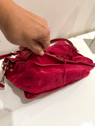 Proenza Schoulder Suede Tiny PS1 Fringe Satchel Bag Raspberry Medium