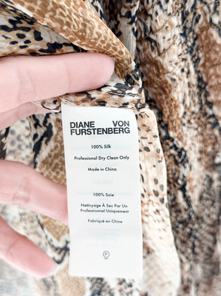 Diane von Furstenberg silk semi sheer snakeprint blouse, M