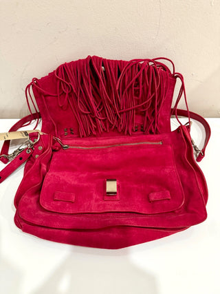Proenza Schoulder Suede Tiny PS1 Fringe Satchel Bag Raspberry Medium