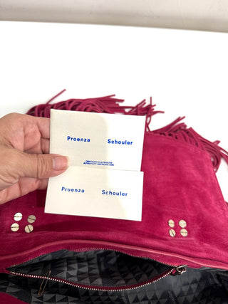 Proenza Schoulder Suede Tiny PS1 Fringe Satchel Bag Raspberry Medium