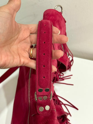 Proenza Schoulder Suede Tiny PS1 Fringe Satchel Bag Raspberry Medium
