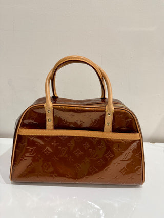 Louis Vuitton Tompkins Square Satchel Handbag Monogram Patent Leather Brown