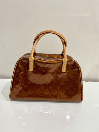 Louis Vuitton Tompkins Square Satchel Handbag Monogram Patent Leather Brown