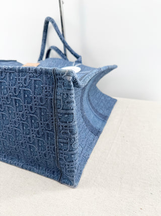 Christian Dior large denim book tote bag