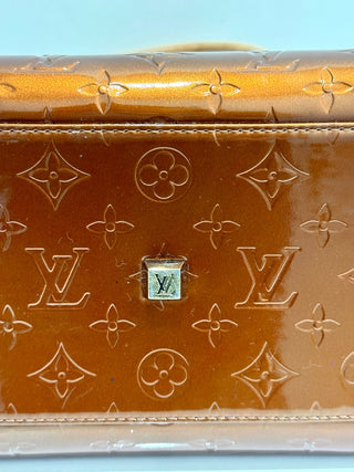 Louis Vuitton Tompkins Square Satchel Handbag Monogram Patent Leather Brown