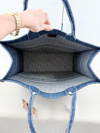 Christian Dior large denim book tote bag