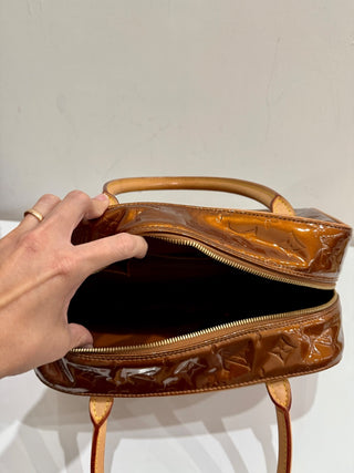 Louis Vuitton Tompkins Square Satchel Handbag Monogram Patent Leather Brown