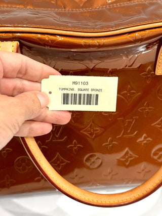 Louis Vuitton Tompkins Square Satchel Handbag Monogram Patent Leather Brown